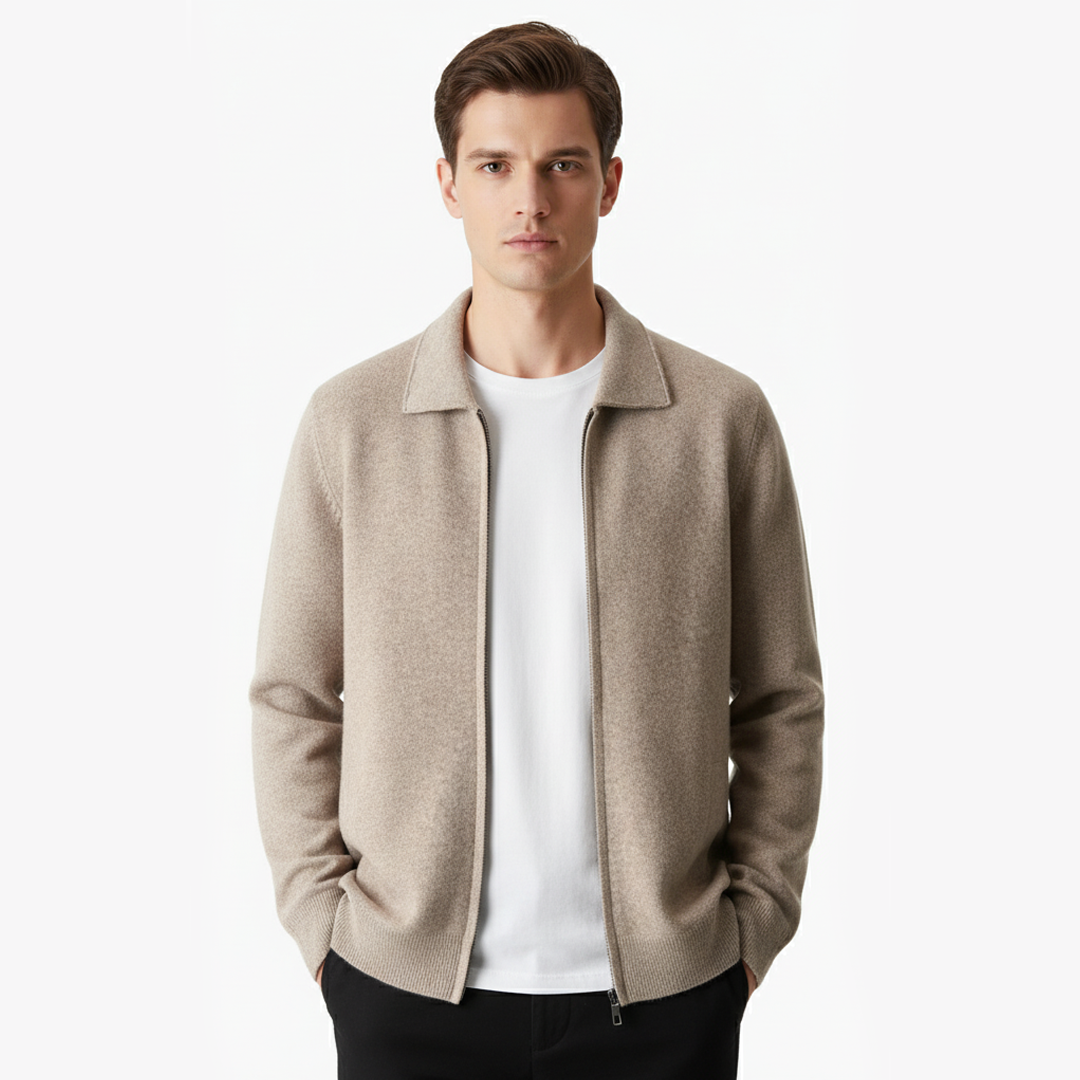 ZIP-POLO-STRICKJACKE AUS EXTRAFEINER MERINOWOLLE