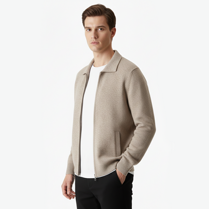 ZIP-POLO-STRICKJACKE AUS EXTRAFEINER MERINOWOLLE