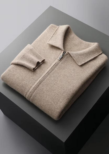 ZIP-POLO-STRICKJACKE AUS EXTRAFEINER MERINOWOLLE