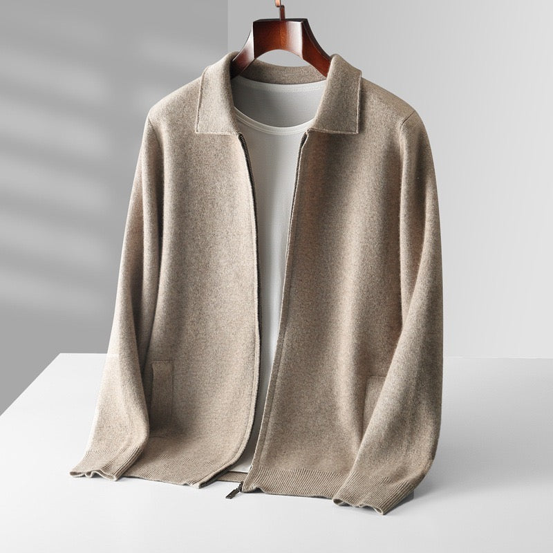 ZIP-POLO-STRICKJACKE AUS EXTRAFEINER MERINOWOLLE