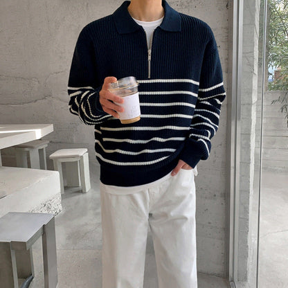 ANYANG Striped Half-Zip Sweater